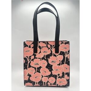 Ted Baker Popscon Floral Small Icon Tote Bag Black Pink Poppy Print